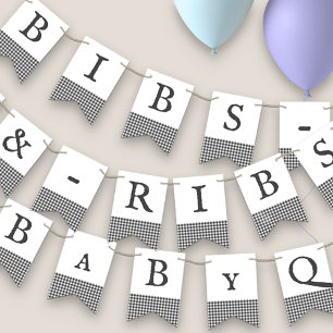 Bibs & Ribs BaByQ Editable Grey Plaid Baby Shower Bunting