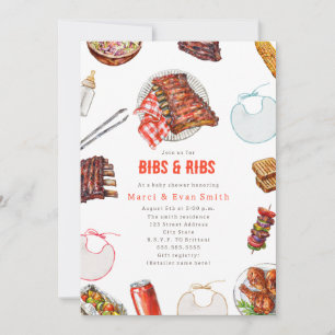 Bibs & Ribs BBQ Cookout Neutral Baby Shower Invitation