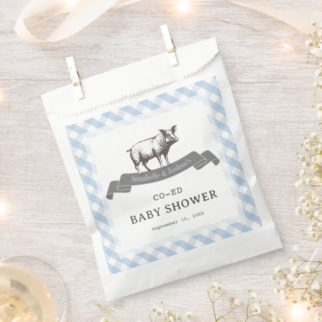 Bibs & Ribs BBQ Rustic Blue Gingham Baby Shower Favour Bags (Clipped)