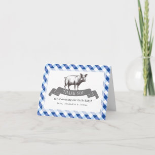 Bibs & Ribs BBQ Rustic Navy Gingham Baby Shower Thank You Card