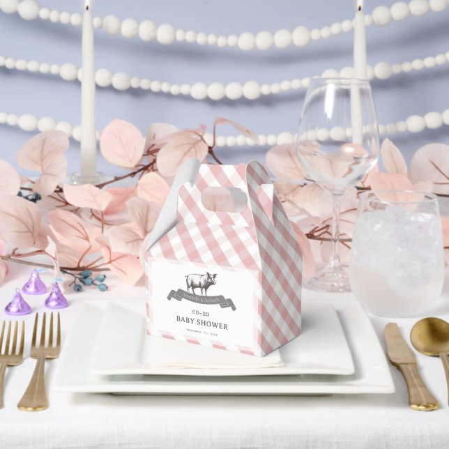 Bibs & Ribs BBQ Rustic Pink Gingham Baby Shower Favour Box (Wedding)