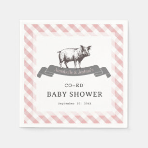 Bibs & Ribs BBQ Rustic Pink Gingham Baby Shower Napkin