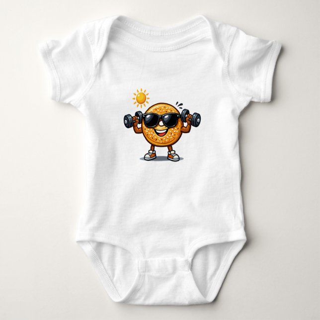 Bicep Bagel Baby Bodysuit (Front)