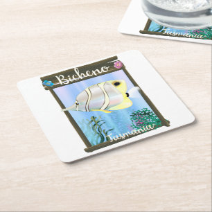 Bicheno Tasmania vintage travel poster Square Paper Coaster