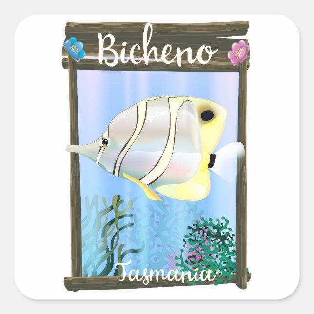 Bicheno Tasmania vintage travel poster Square Sticker (Front)
