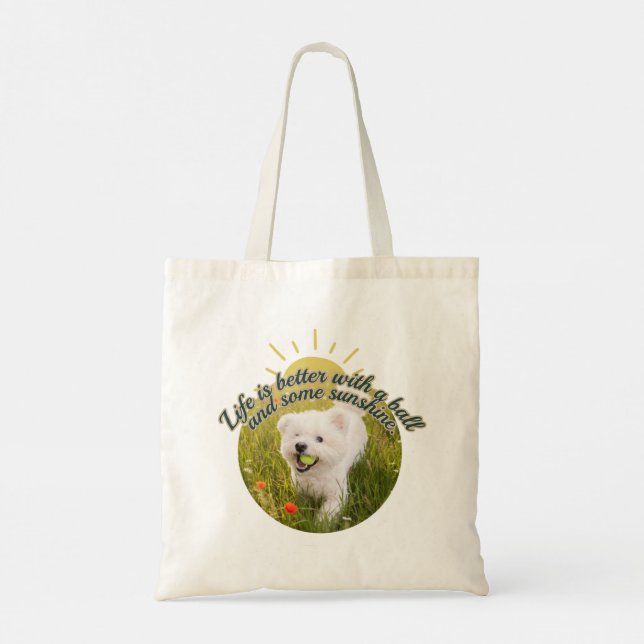 Bichon & Ball Dandelion Days  Tote Bag (Back)