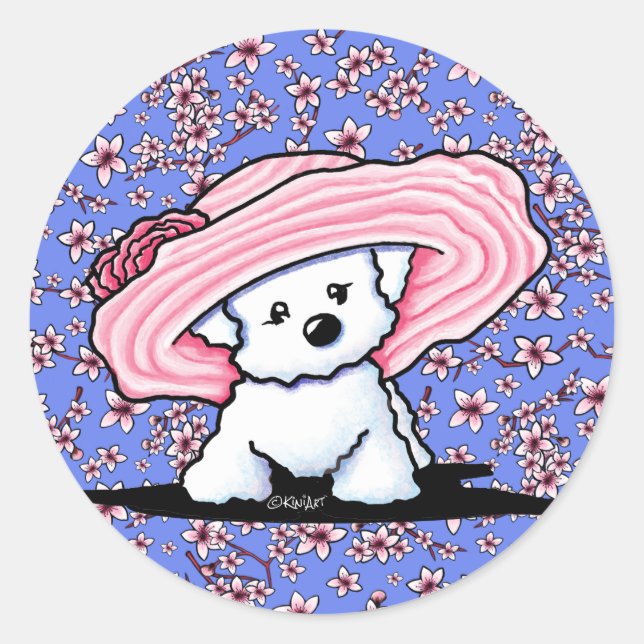 Bichon Bell on Cherry Blossoms Sticker (Front)