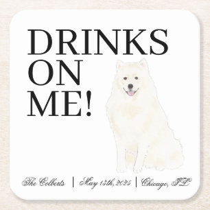 Bichon, Bolognese, Havanese, Maltese Wedding Square Paper Coaster