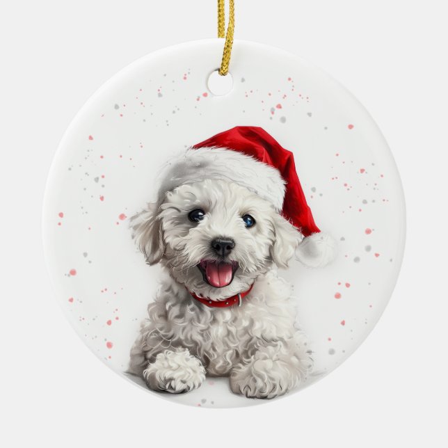 Bichon Dog Christmas Personalized Ceramic Tree Decoration (Front)