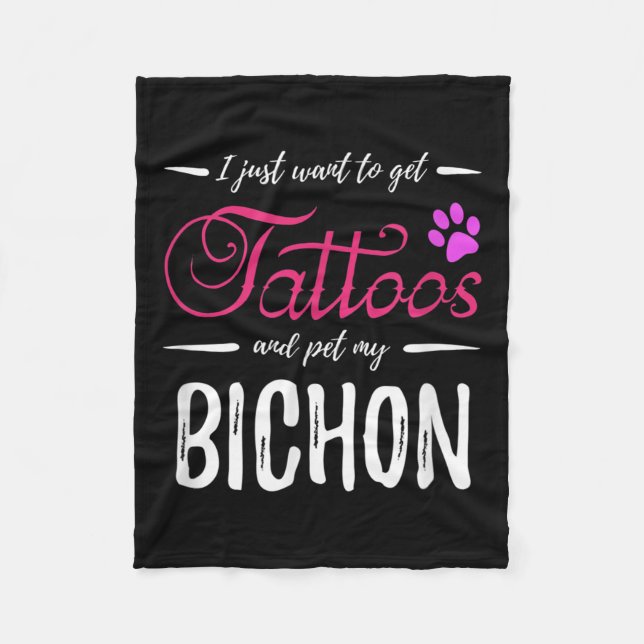 Bichon Dog Lover Tattoo Funny Dog Mum Gift Idea  Fleece Blanket (Front)