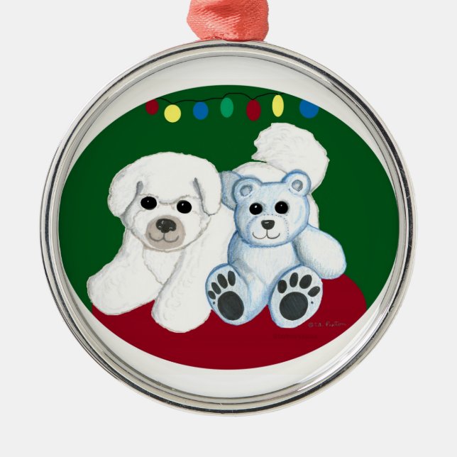 Bichon dog n bear Christmas Ornament (Front)