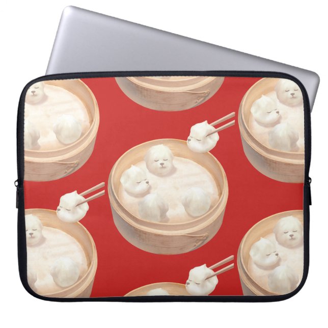 Bichon Dumplings: Cute Xiao Long Bao Dim Sum Art Laptop Sleeve (Front)