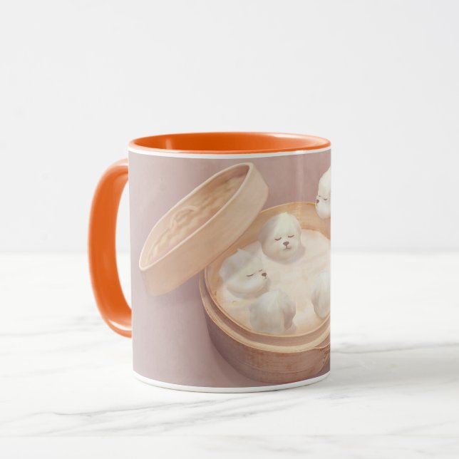 Bichon Dumplings: Cute Xiao Long Bao Dim Sum Art Mug (Front Left)