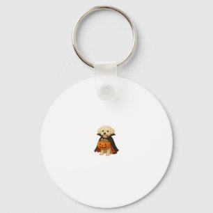 Bichon Fris� Halloween Vampire Pup with Pumpkin Ba Key Ring