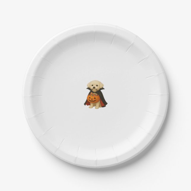 Bichon Fris� Halloween Vampire Pup with Pumpkin Ba Paper Plate (Front)