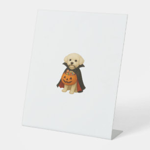 Bichon Fris� Halloween Vampire Pup with Pumpkin Ba Pedestal Sign