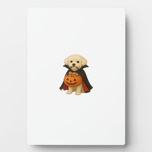 Bichon Fris� Halloween Vampire Pup with Pumpkin Ba Plaque (Front)