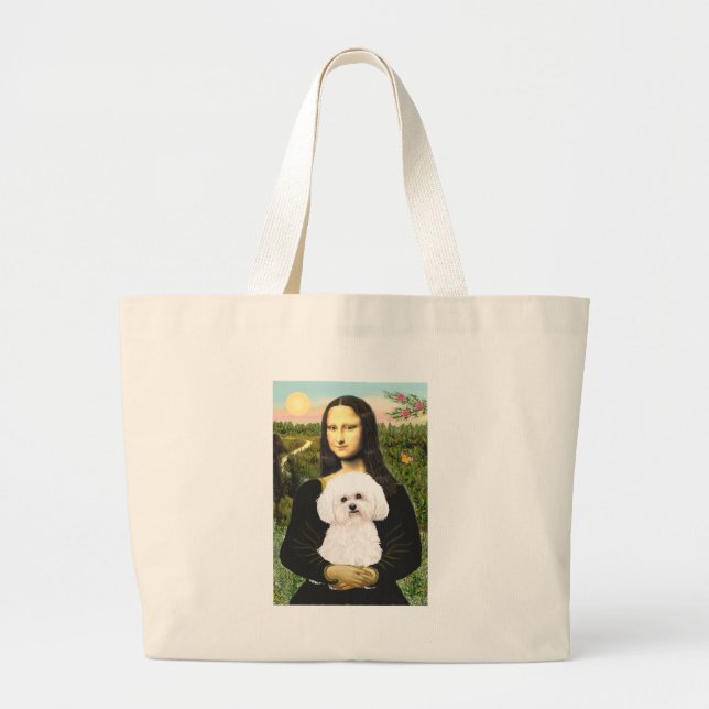 Bichon Frise 2R - Mona Lisa Large Tote Bag (Front)