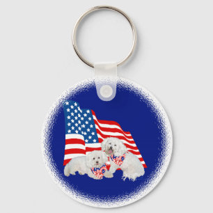 Bichon Frise American Flag Key Ring