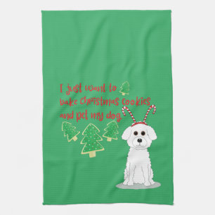 Bichon Frise and Christmas Cookie Humour Tea Towel