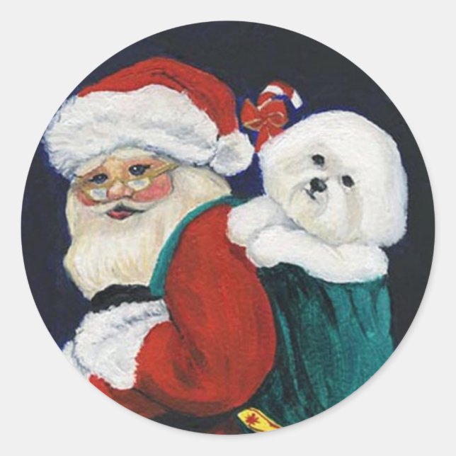 Bichon Frise and Santa Claus Art Sticker (Front)
