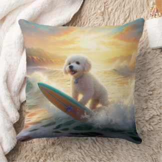 Bichon Frise Beach Surfing Painting Cushion