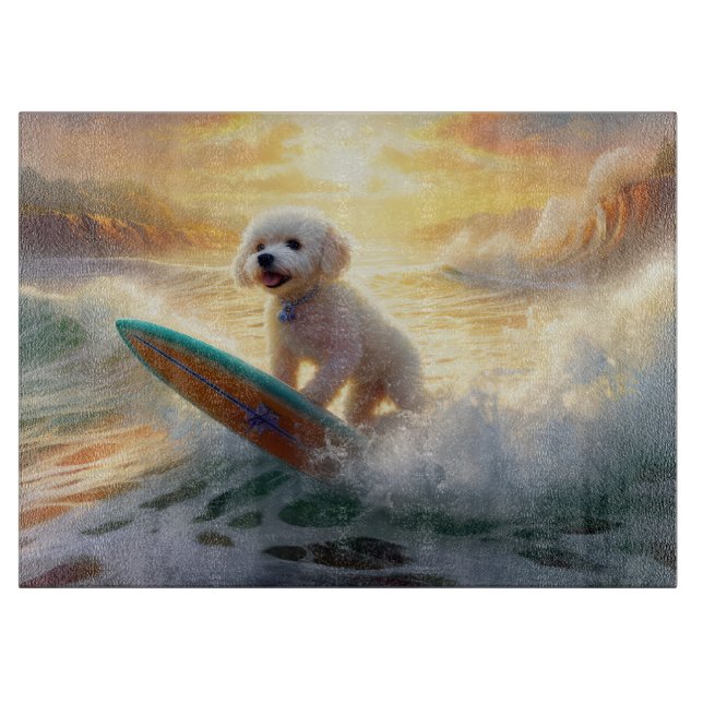 Bichon Frise Beach Surfing Painting  Cutting Board (Front)