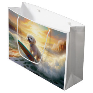 Bichon Frise Beach Surfing Painting  Large Gift Bag