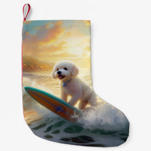 Bichon Frise Beach Surfing Painting Small Christmas Stocking