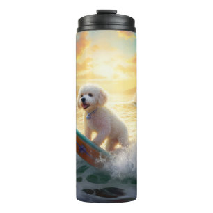 Bichon Frise Beach Surfing Painting  Thermal Tumbler
