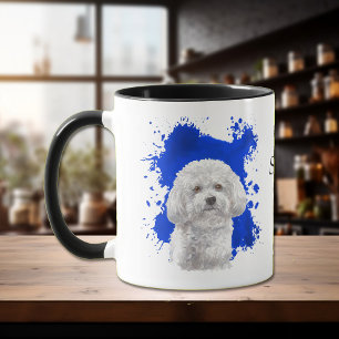 Bichon Frise Blue Abstract Background  Mug