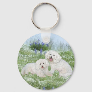 Bichon Frise Bluebonnets Key Ring
