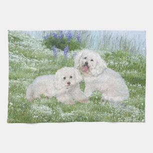 Bichon Frise Bluebonnets Tea Towel
