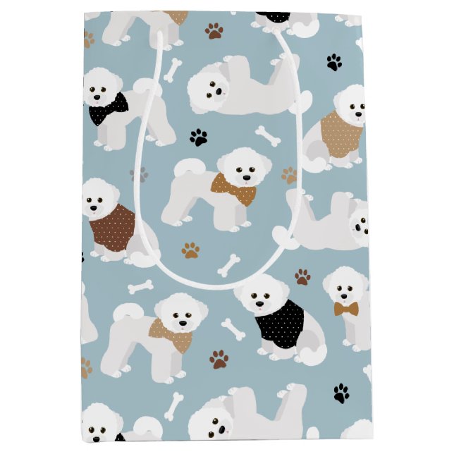 Bichon Frise Bones and Paws Blue Medium Gift Bag (Front)