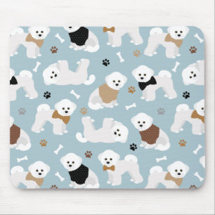 Bichon Frise Bones and Paws Blue Mouse Mat