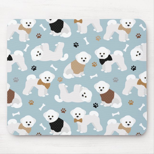 Bichon Frise Bones and Paws Blue Mouse Mat (Front)