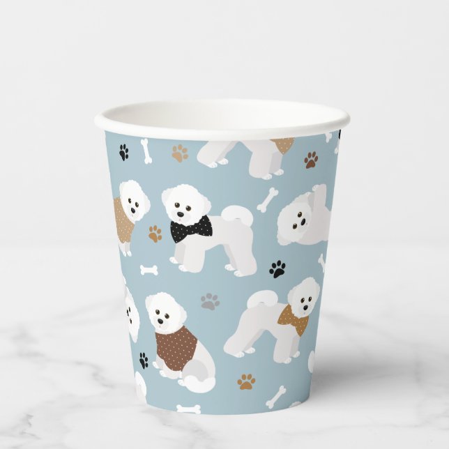 Bichon Frise Bones and Paws Blue Paper Cups (Front)