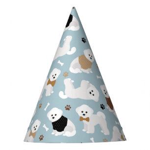 Bichon Frise Bones and Paws Blue Party Hat