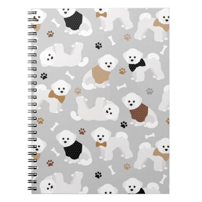 Bichon Frise Bones and Paws Gray Notebook (Front)