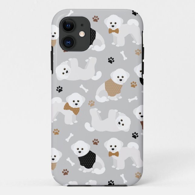 Bichon Frise Bones and Paws Grey Case-Mate iPhone Case (Back)
