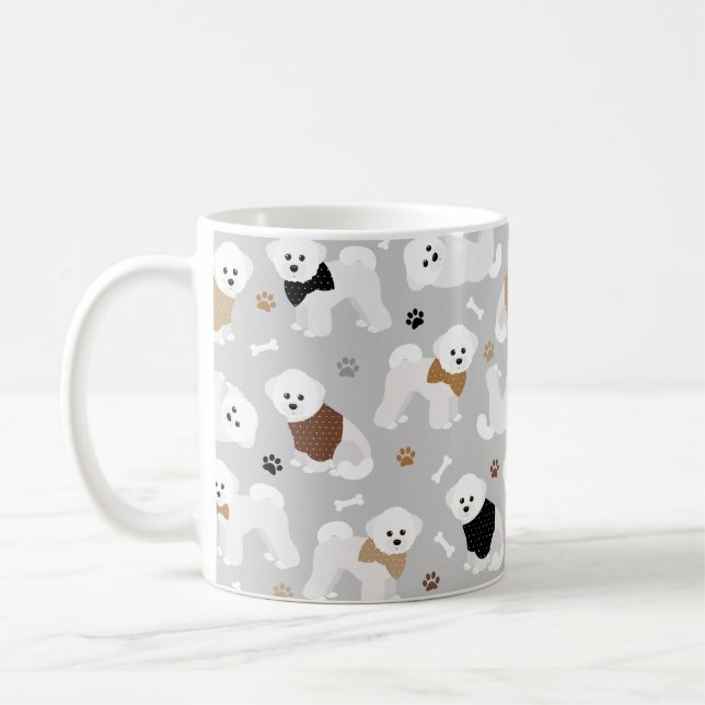 Bichon Frise Bones and Paws Grey Coffee Mug (Left)