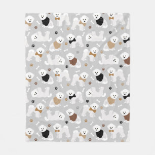 Bichon Frise Bones and Paws Grey Fleece Blanket