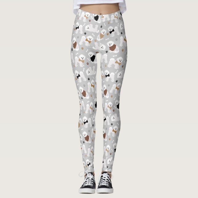 Bichon Frise Bones and Paws Grey Leggings (Front)