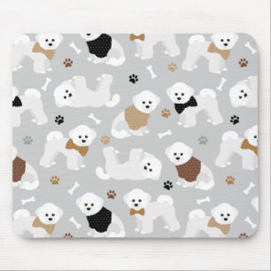 Bichon Frise Bones and Paws Grey Mouse Mat