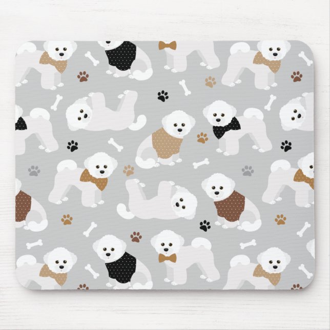 Bichon Frise Bones and Paws Grey Mouse Mat (Front)