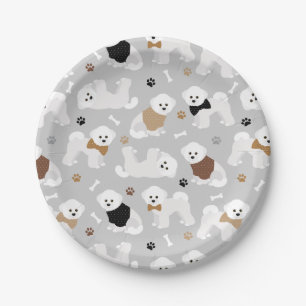 Bichon Frise Bones and Paws Grey Paper Plate