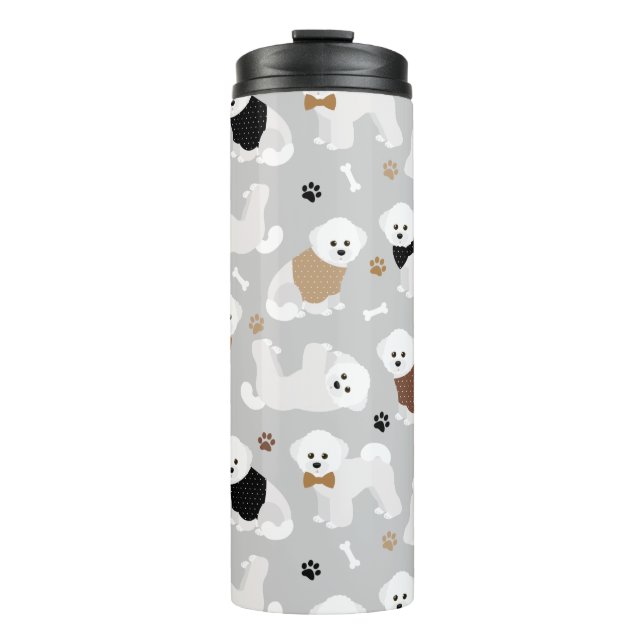 Bichon Frise Bones and Paws Grey Thermal Tumbler (Front)