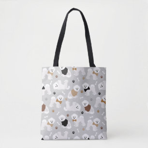 Bichon Frise Bones and Paws Grey Tote Bag