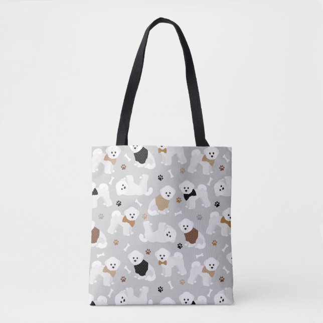 Bichon Frise Bones and Paws Grey Tote Bag (Front)