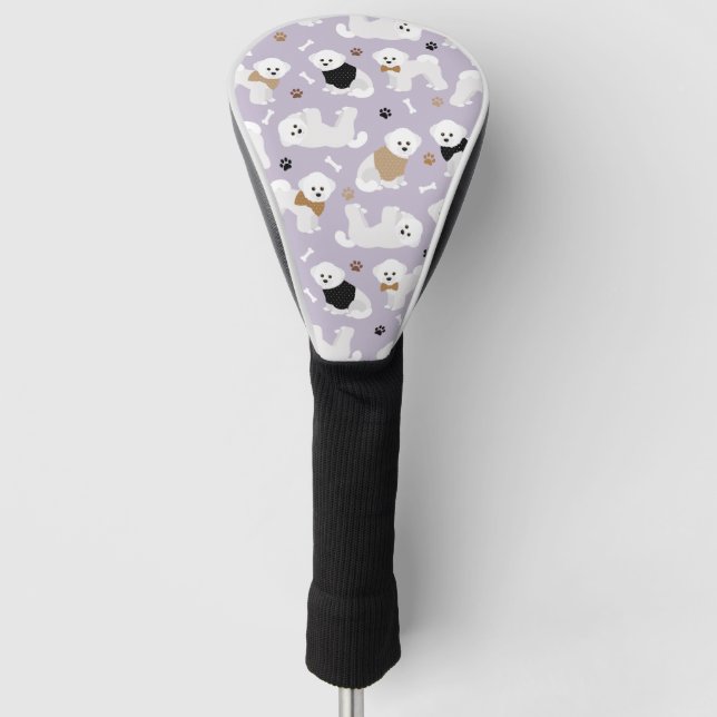 Bichon Frise Bones and Paws Purple Golf Head Cover (Front)